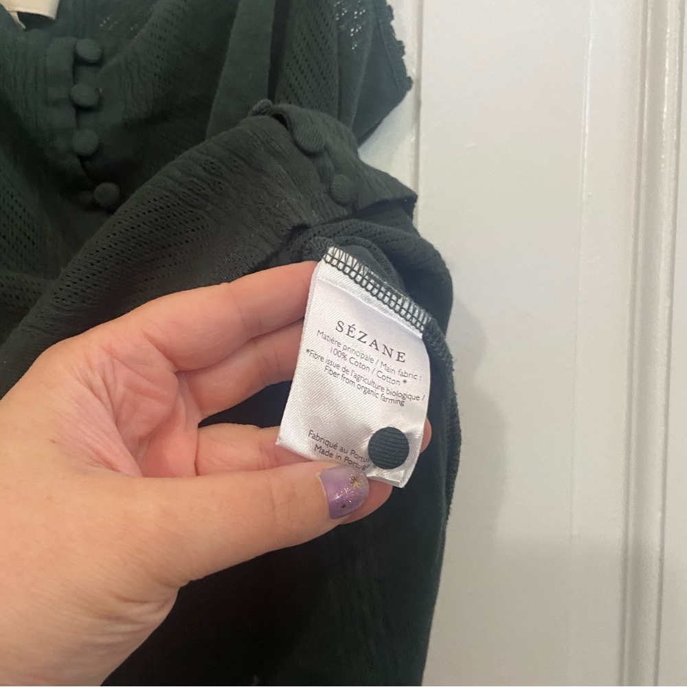 Sezane Many Knit Camisole Pointelle Button Front - Dark Green - Picture 6 of 8